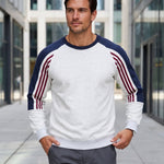 KZZ Men's Long Color Block Crew Neck College Style Thick Sweatshirt