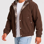 KZZ Men's Corduroy Hooded Retro Fashion Solid Color Jacket