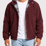 KZZ Men's Corduroy Hooded Retro Fashion Solid Color Jacket