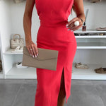 Round Neck Slit Elegant Dress