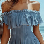 24-Hour-Shipping Ruffle Off Shoulder Chiffon Dress