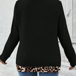 Women's Leopard Trim V-Neck Knit Top