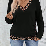 Women's Leopard Trim V-Neck Knit Top