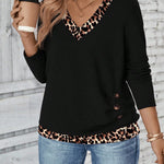 Women's Leopard Trim V-Neck Knit Top