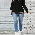Women's Leopard Trim V-Neck Knit Top