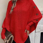 Alexis | High Neck Batwing Poncho Sweater, Asymmetrical Cable Knit Pullover
