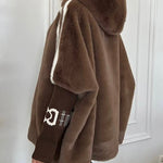 Plush Hooded Vertical Stripe Printed Casual Coat