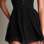 Classic Muse Smocked Lace-Trim Black  Mini Dress