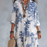 Bohemian Blue Floral Button-down Maxi Dress