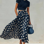 Navy Knit Top And Polka Dot Chiffon Skirt Set