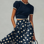 Navy Knit Top And Polka Dot Chiffon Skirt Set