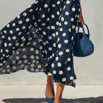 Navy Knit Top And Polka Dot Chiffon Skirt Set