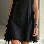 Black V-Neck Mini Dress With Floral Shoulder Straps