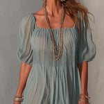 Blue Pleated Lace Midi Dress