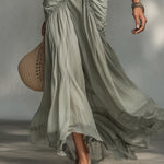 Green Stretch Fabric And Chiffon Maxi Dress