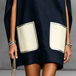 Navy Sleeveless Mini Dress With Contrast Patch Pockets