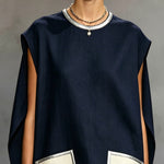 Navy Sleeveless Mini Dress With Contrast Patch Pockets