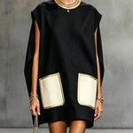 Navy Sleeveless Mini Dress With Contrast Patch Pockets