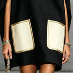 Navy Sleeveless Mini Dress With Contrast Patch Pockets