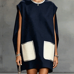 Navy Sleeveless Mini Dress With Contrast Patch Pockets