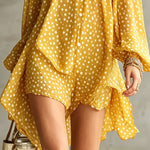 Green Polka Dot Cold Shoulder Mini Dress With Ruffled Neckline