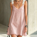 Black V-Neck Mini Dress With Floral Shoulder Straps