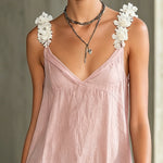 Black V-Neck Mini Dress With Floral Shoulder Straps
