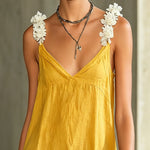 Black V-Neck Mini Dress With Floral Shoulder Straps