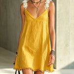 Black V-Neck Mini Dress With Floral Shoulder Straps