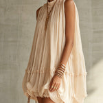 Pink Pleated Chiffon Mini Dress With Ruffled Hem