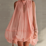 Pink Pleated Chiffon Mini Dress With Ruffled Hem