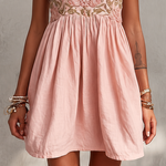 Pink Vintage Embroidered Linen Cotton Mini Cami Dress