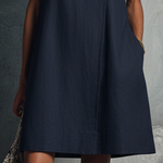 Lucila | Women's Short Dress, Minimalist Professional Style, Navy Blue, with Round Neck, Asymmetrical Buttons, Side Pocket, Sleeveless