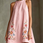 Black Embroidered Halter A-Line Mini Dress