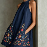 Black Embroidered Halter A-Line Mini Dress