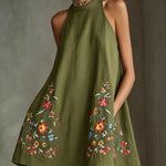 Black Embroidered Halter A-Line Mini Dress