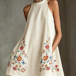 Black Embroidered Halter A-Line Mini Dress