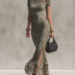 Green Lace Paneled Bodycon  Dress