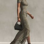Green Lace Paneled Bodycon  Dress