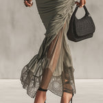 Green Lace Paneled Bodycon  Dress