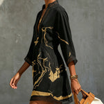 Ivory Gold Print V-Neck Mini Dress With Crochet Trim
