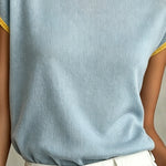 Sky Blue Knit Top with Yellow Trim