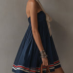 Navy Sheer  Cotton Blend Tie Mini Dress