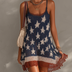 Navy Blue Star Knit Lace Trim Mini Dress