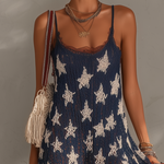 Navy Blue Star Knit Lace Trim Mini Dress