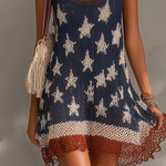 Navy Blue Star Knit Lace Trim Mini Dress