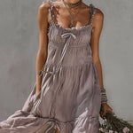 Purple Lace Trimmed Linen Maxi Dress