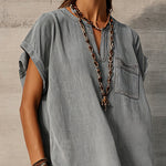 Gray Washed Loose Mini Dress With Pink Ruffles