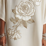 Ivory Mini Dress With Embroidered Floral Detail