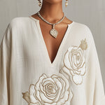 Ivory Mini Dress With Embroidered Floral Detail